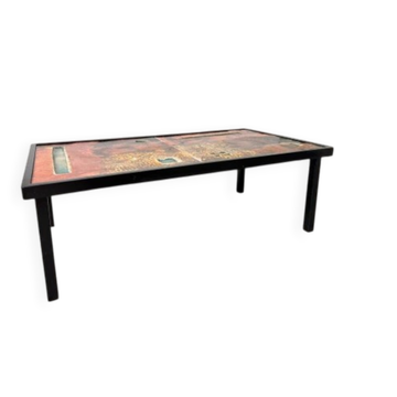 Coffee table by Robert and Jean Cloutier in enamelled lava and metal, 1950s.