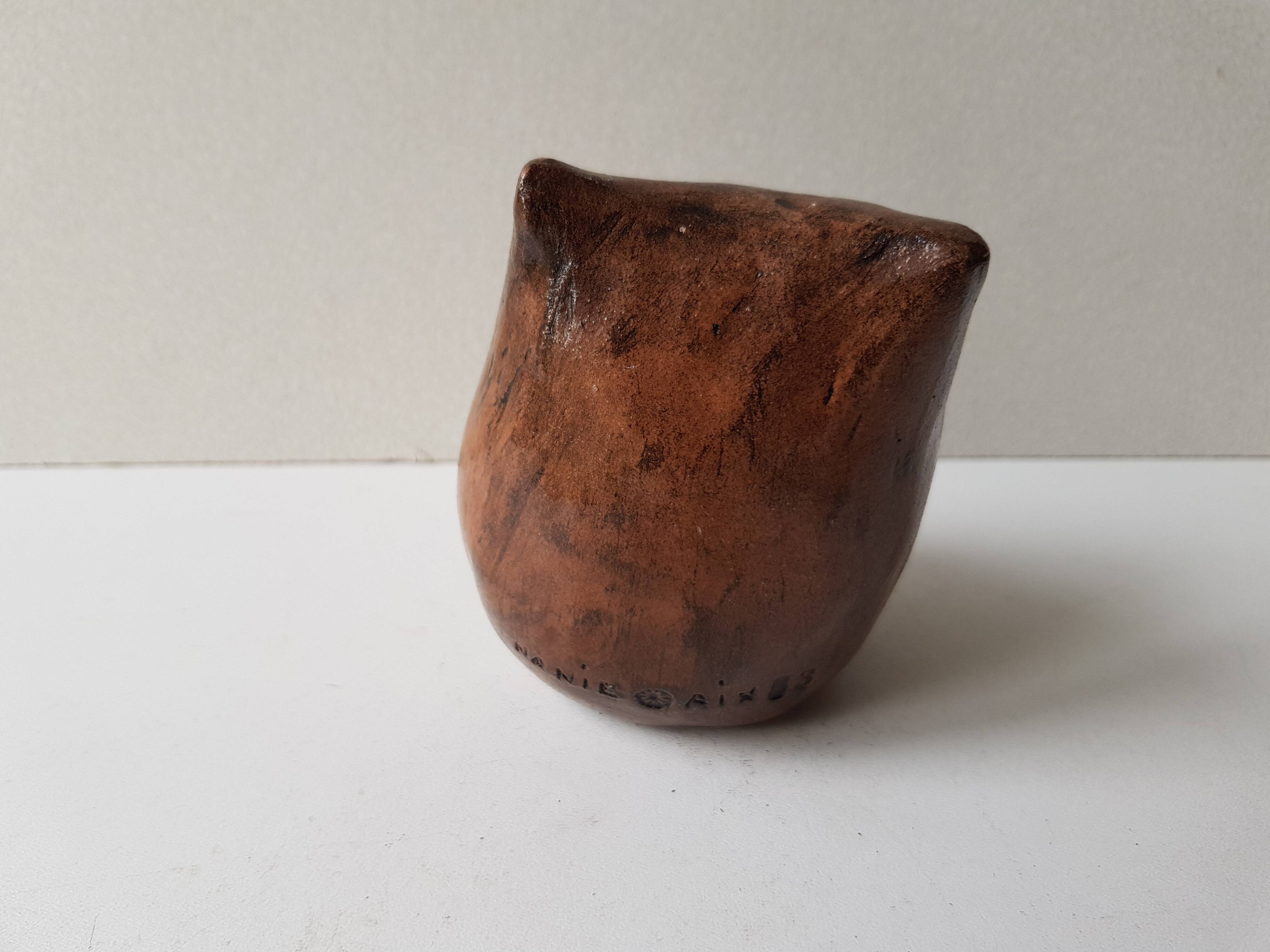 Ceramic owl sculpture, signed Nani in Aix in 1983