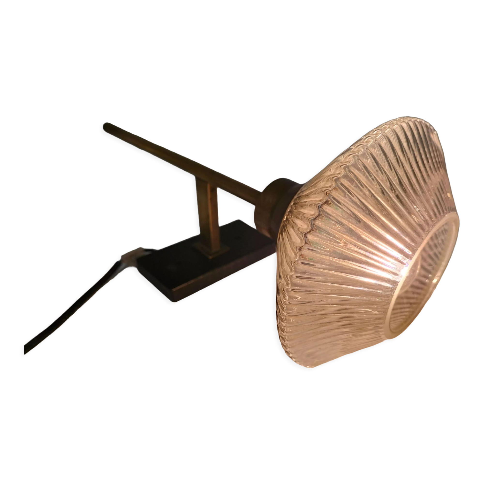 Pair of brass and glass wall lamps