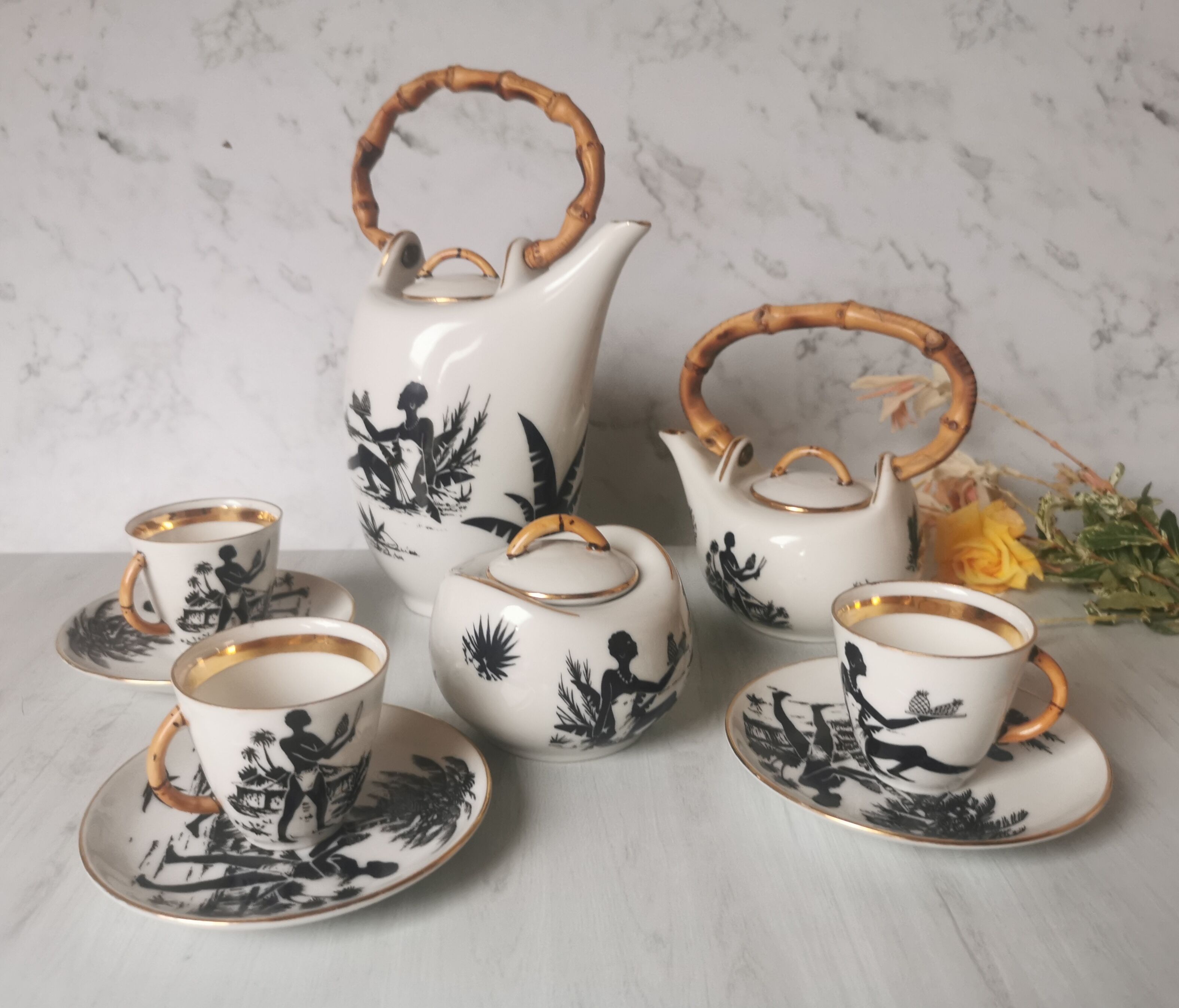 Coffee service African porcelain décor from Limoges