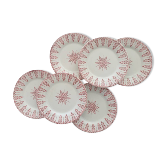 6 assiettes à dessert anciennes en terre de fer modèle "Annam" de la manufacture française de Gien