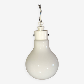 Giant bulb pendant light in opaline and metal space age vintage 1970