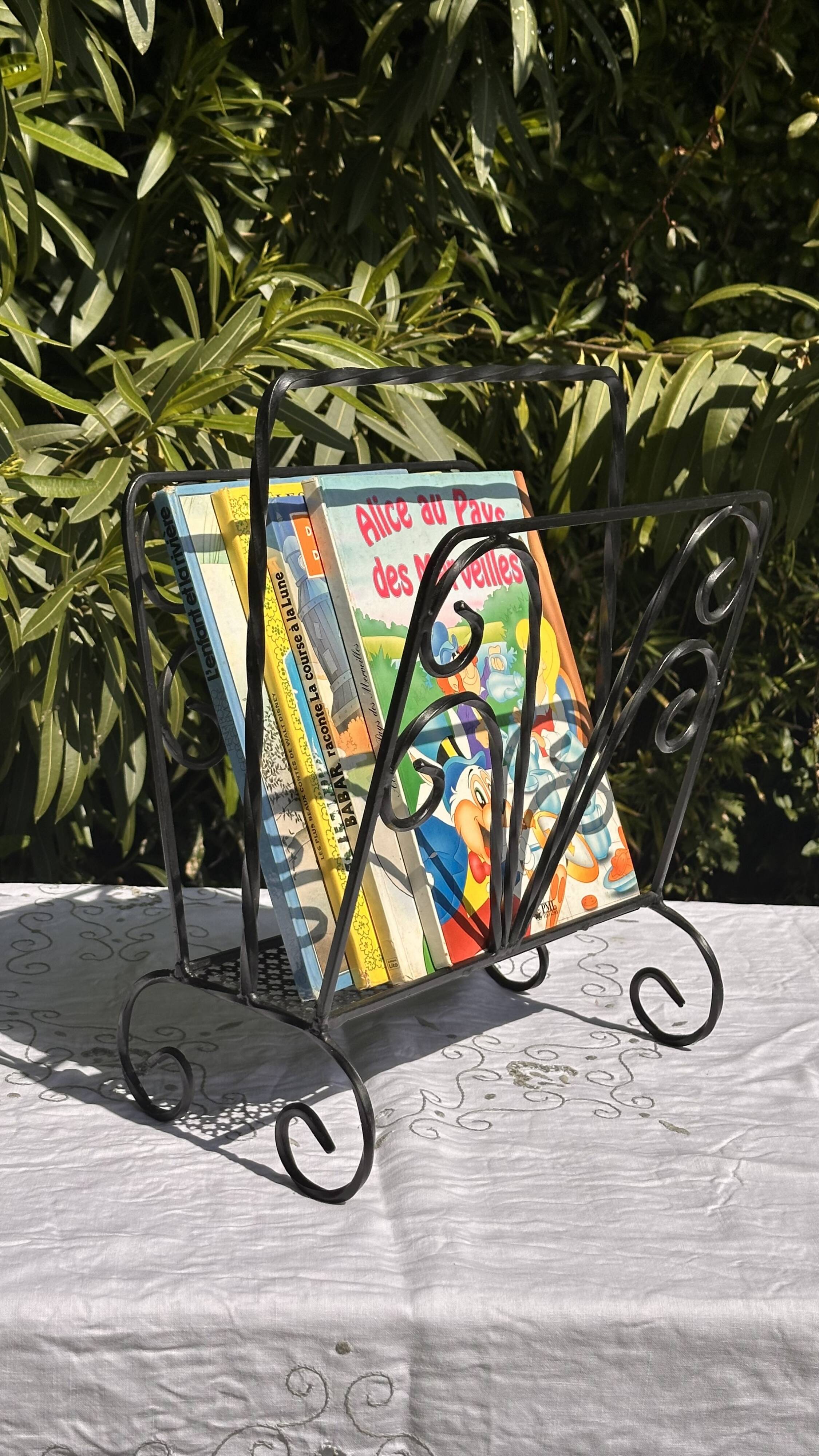 Vintage twisted wrought iron magazine or record holder - magazine rack