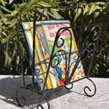 Vintage twisted wrought iron magazine or record holder - magazine rack