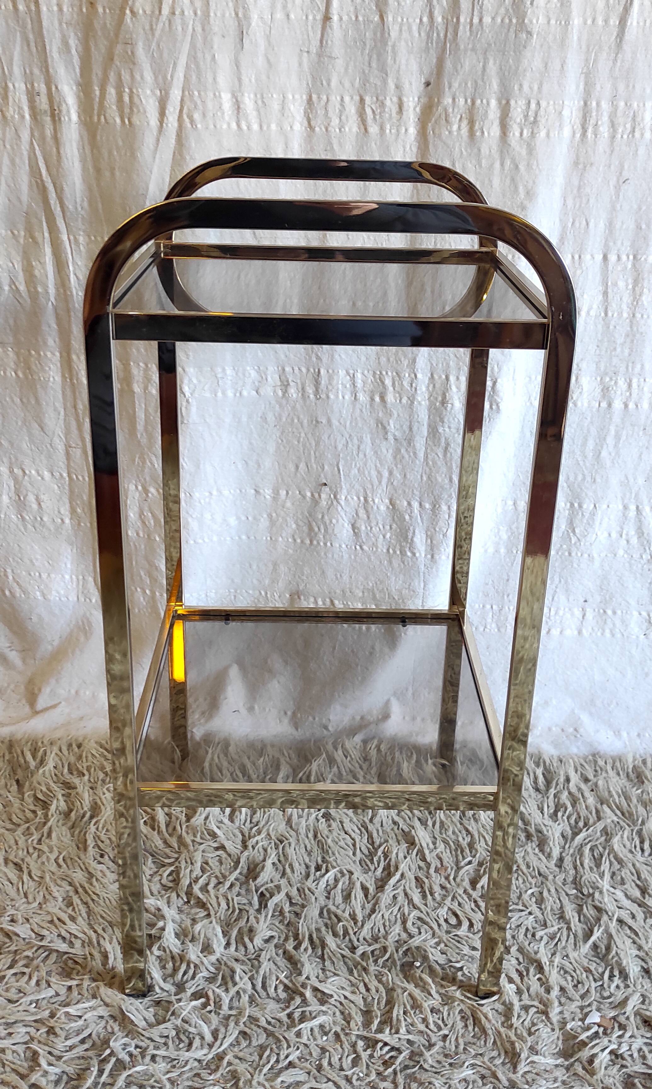 Gold metal and smoked glass side table - 1970s/80s