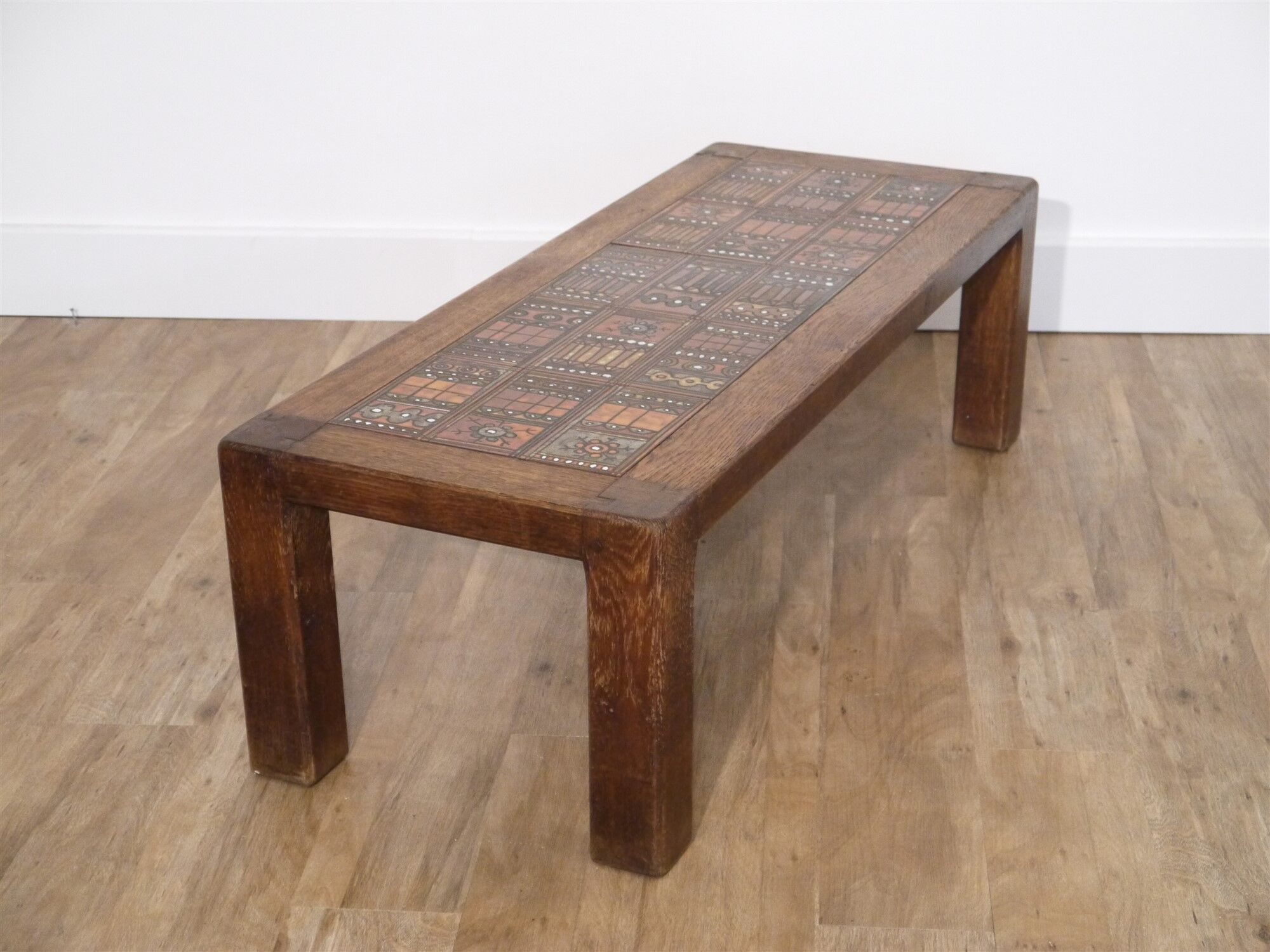 Roland Zobel wood and ceramic brutalist coffee table, 1960s