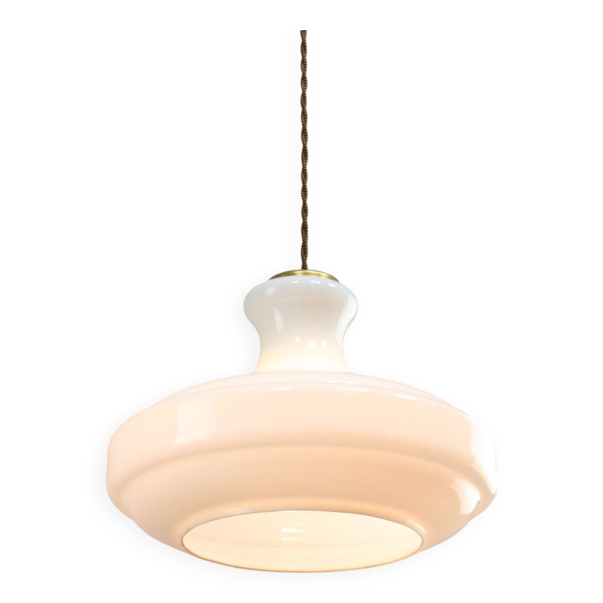Mid-Century Italian White Glass and Brass Pendant Lamp