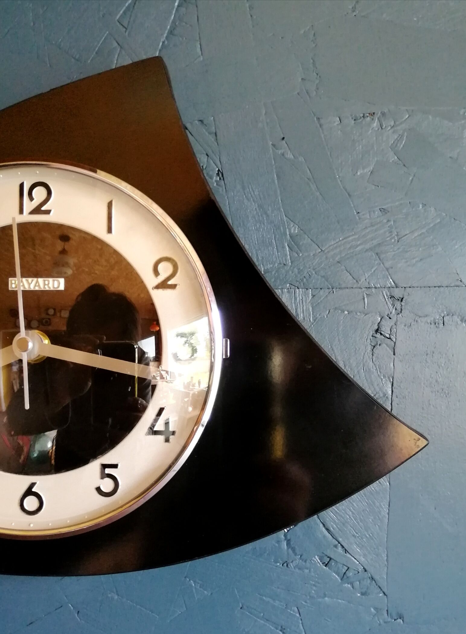 Vintage clock asymmetrical silent wall pendulum "Black Bayard"