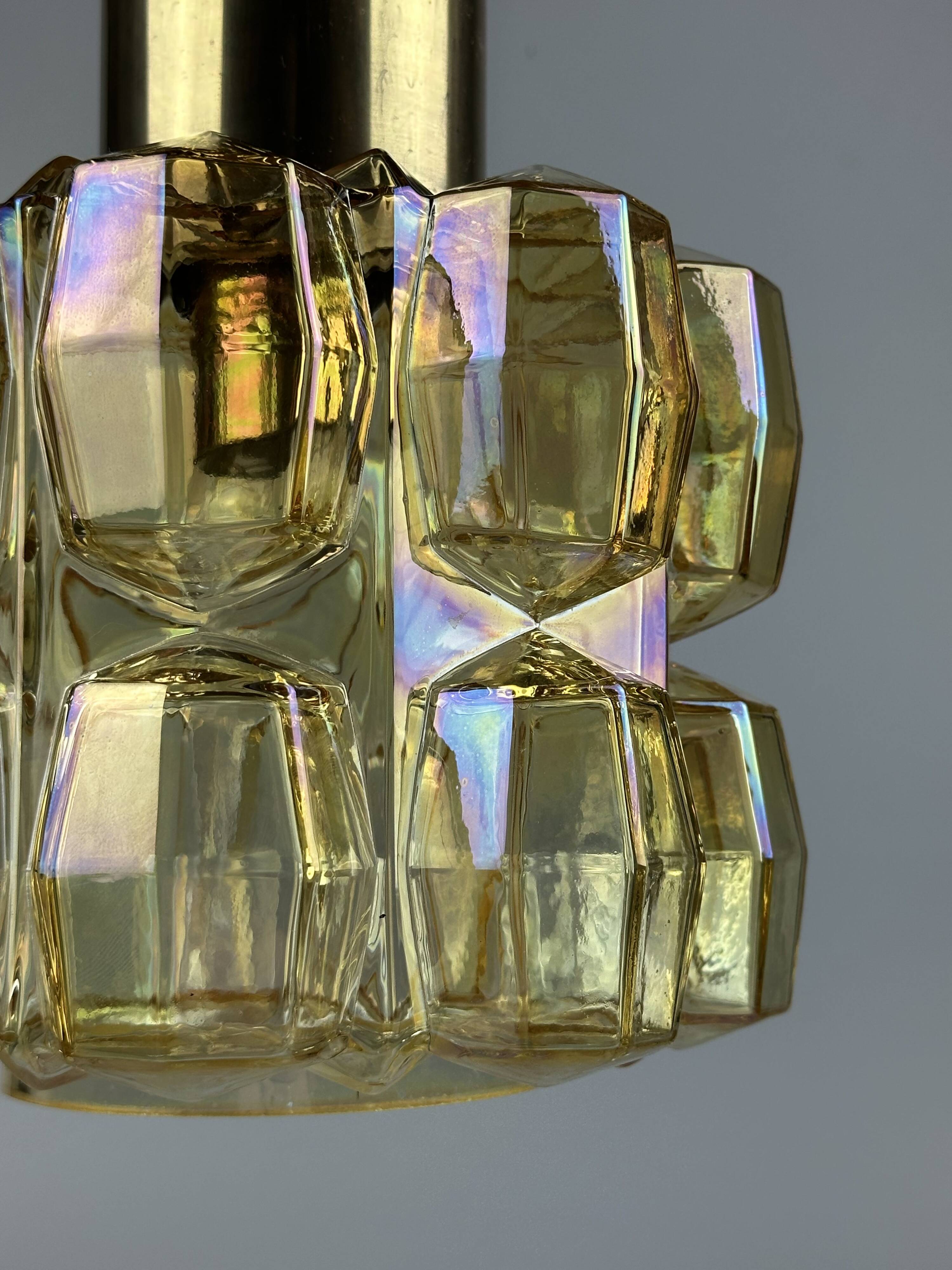 60er 70er Jahre Deckenlampe Glashütte Limburg Germany Glas & Messing Space