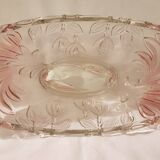 Oval bowl in crystal and frosted glass, pink and frosted.