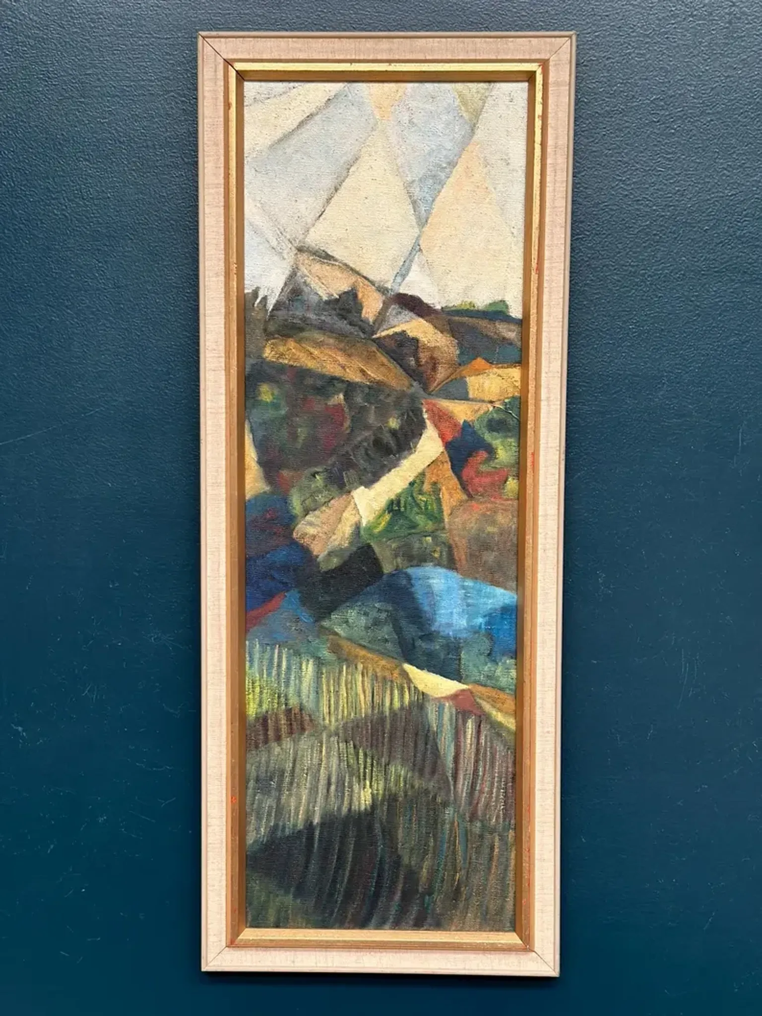 Large Original Swedish Oil on Canvas – “Cubist Landscape” by Kjell Lindberg – Signed – Vintage & Framed