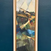Large Original Swedish Oil on Canvas – “Cubist Landscape” by Kjell Lindberg – Signed – Vintage & Framed