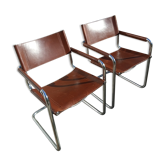 Set chrome and leather armchairs
