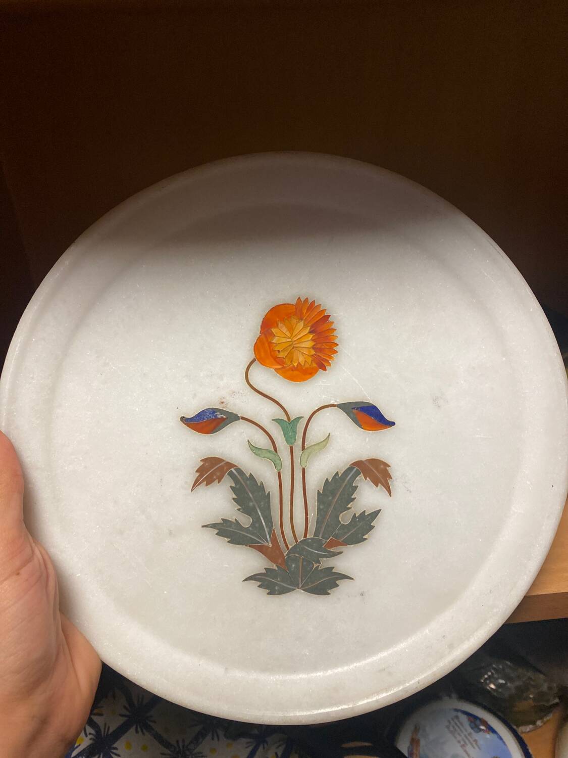 Indian art white marble plate