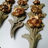 Set of 3 old 18th century ornaments in polychrome carved wood