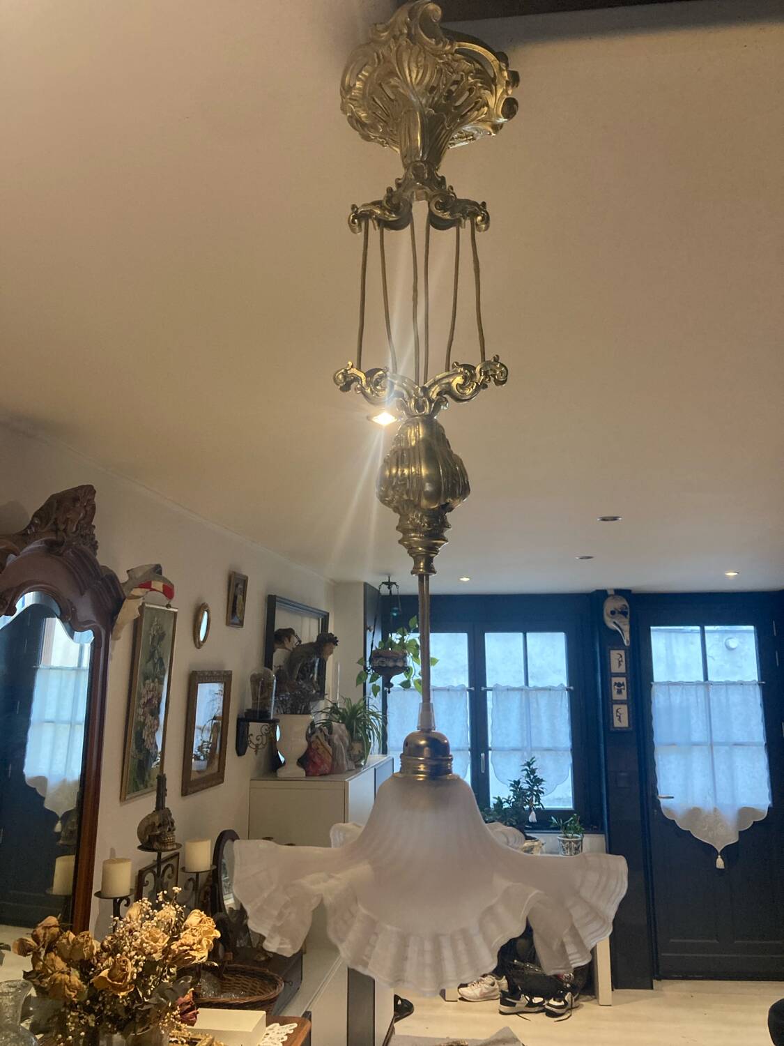 Lustre monte et baisse bronze ancien