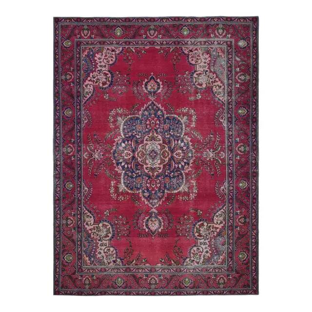 1970s Vintage Persian Handmade Wool Cotton Pink Area Rug  282x397