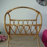 Porte revues en rotin vintage, panier à revues en osier décoration maison