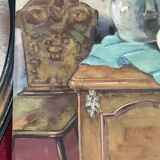 Antique watercolor still life on panel