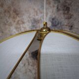 Flower suspension with metal structure and white linen petals