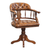 Leather and Wood Chesterfield Office Chair in English Style