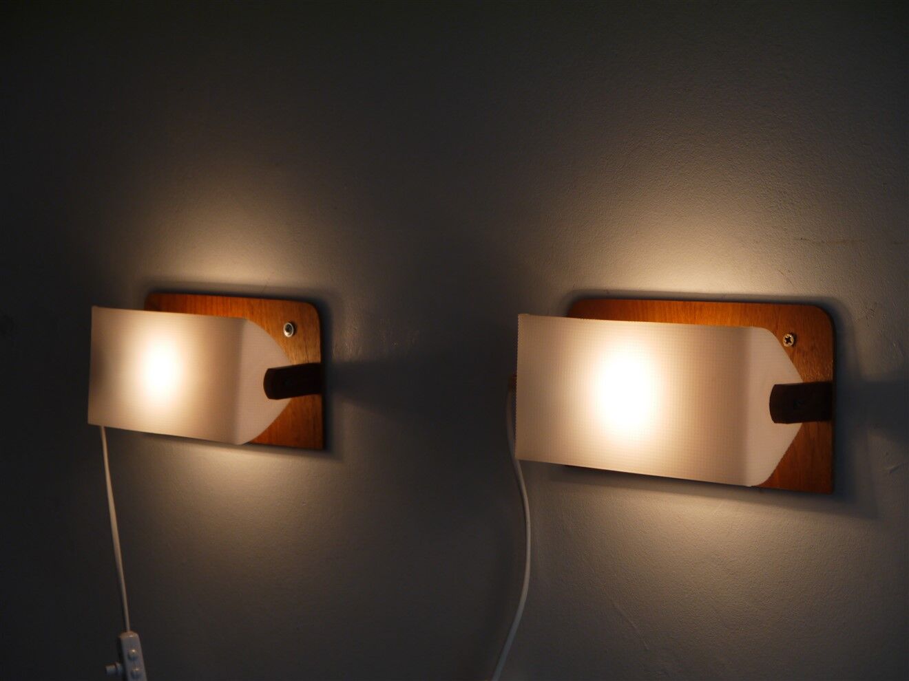 Pair of Scandinavian teak and acrylic wall lamps 1960
