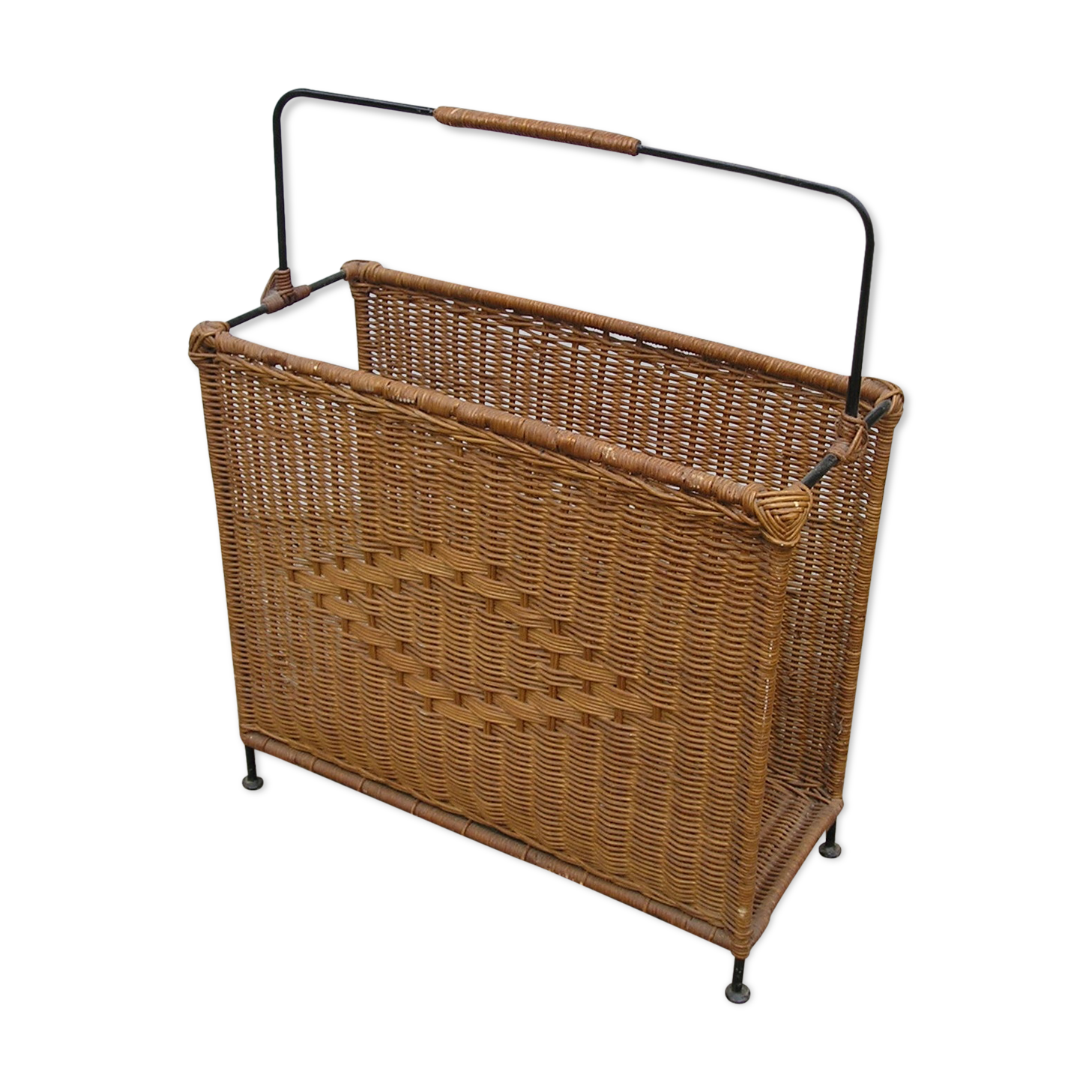 Door magazines in wicker and metal, vintage 60s - 70s