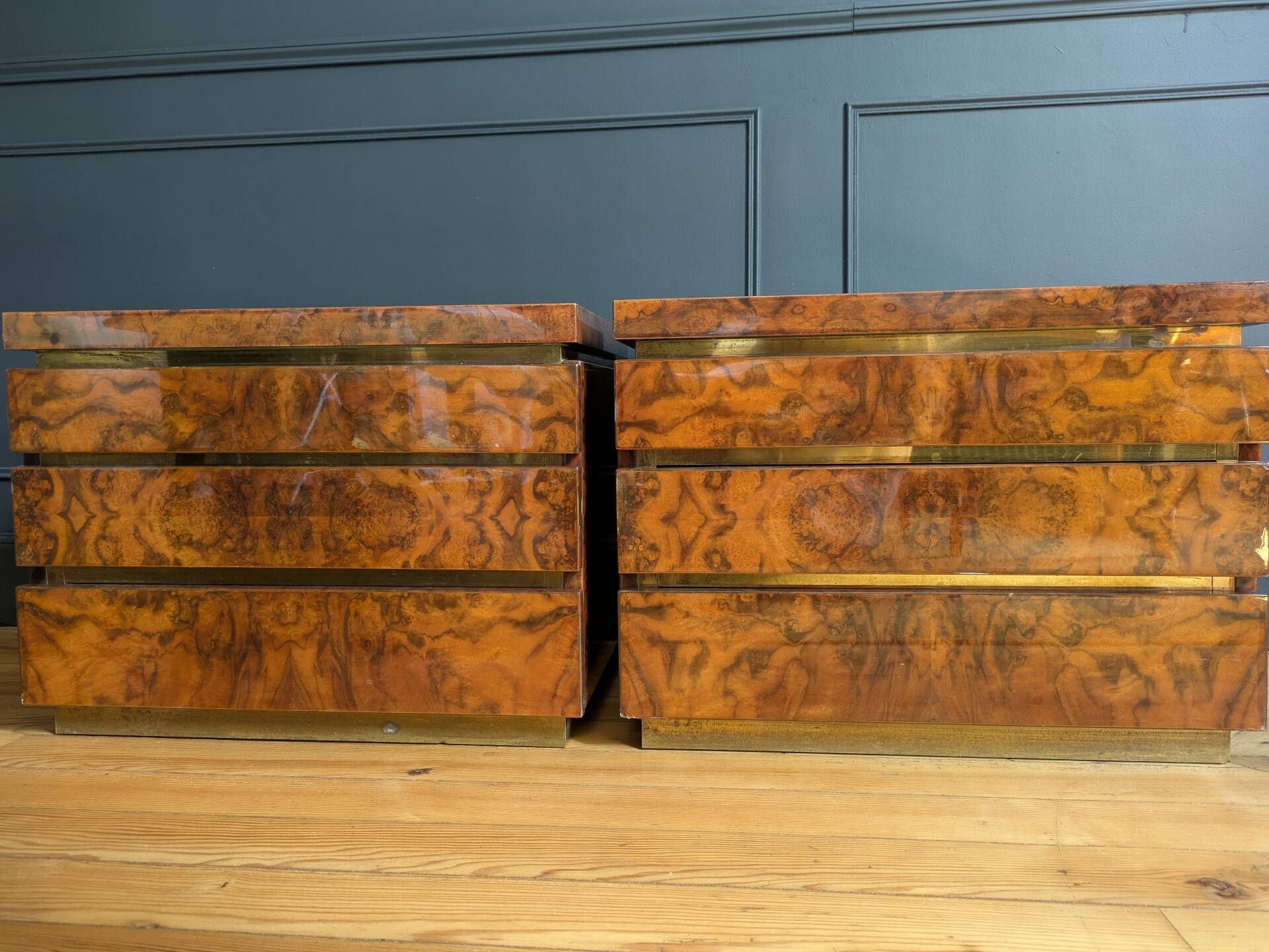 Pair of bedside tables attributed to Jean Claude Mahey.