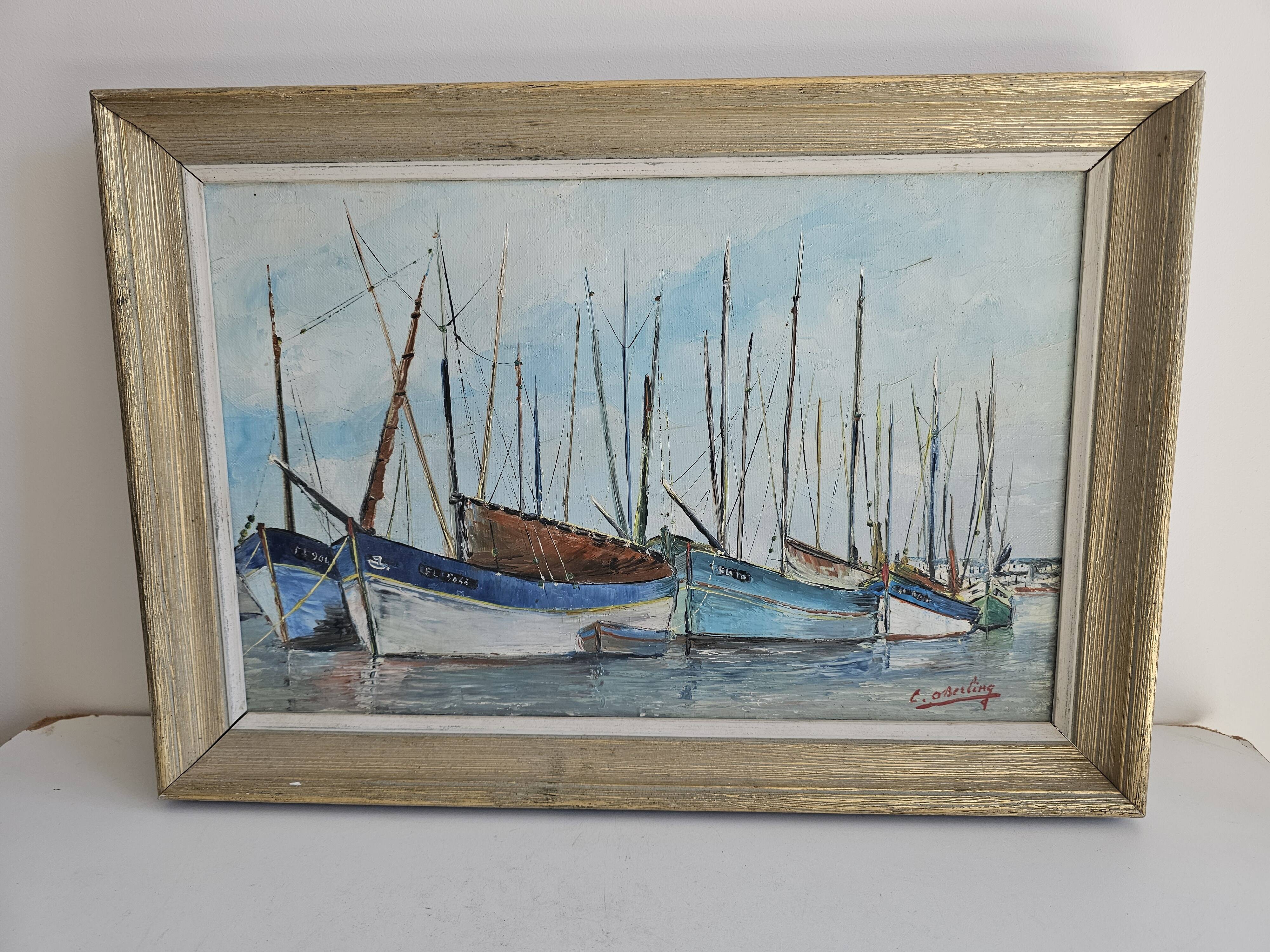 Oil on Canvas Painting Landscape Sailboats Marine - Signed C O'BERLING