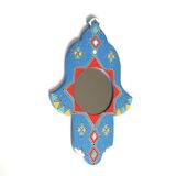 Moroccan painted wooden mirror in the shape of a hand, 1970s