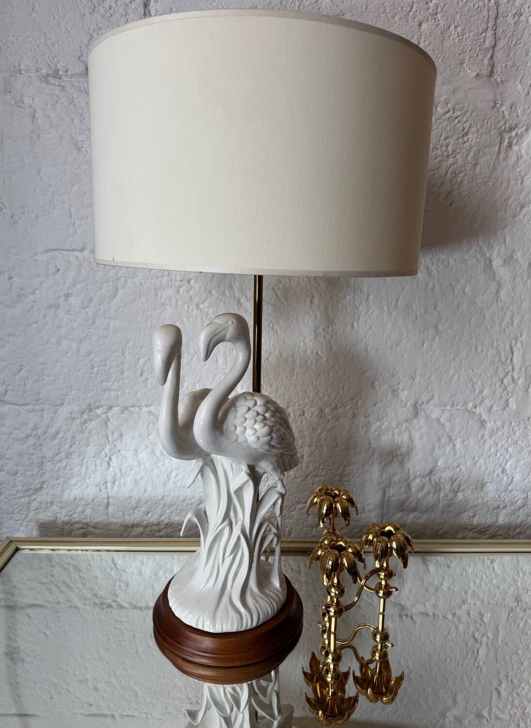 Porcelain lamp with pink flamingos from the 1980s.