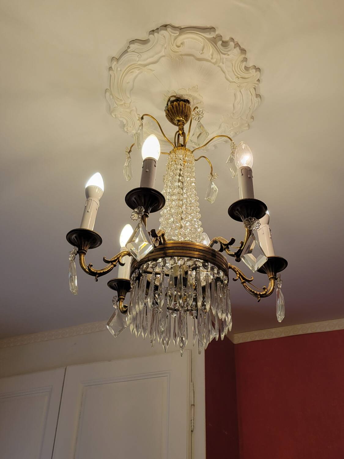 6-light hot air balloon chandelier with crystal pendants, late 19th century