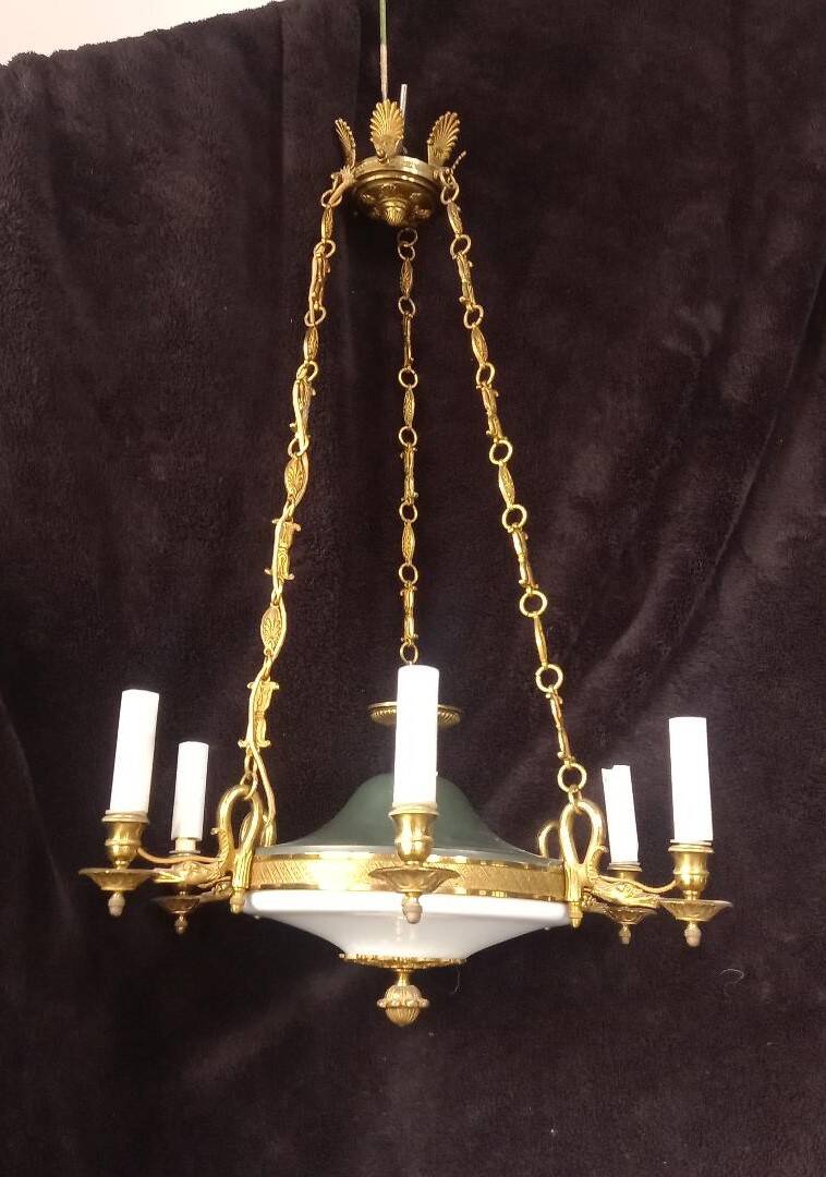 Empire/Napoleon 1st style chandelier, real opaline bronze Lucien Gau Paris 60'