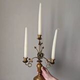 Antique candle holder old brass sunflower baroque countryside three branches