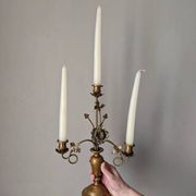 Antique candle holder old brass sunflower baroque countryside three branches