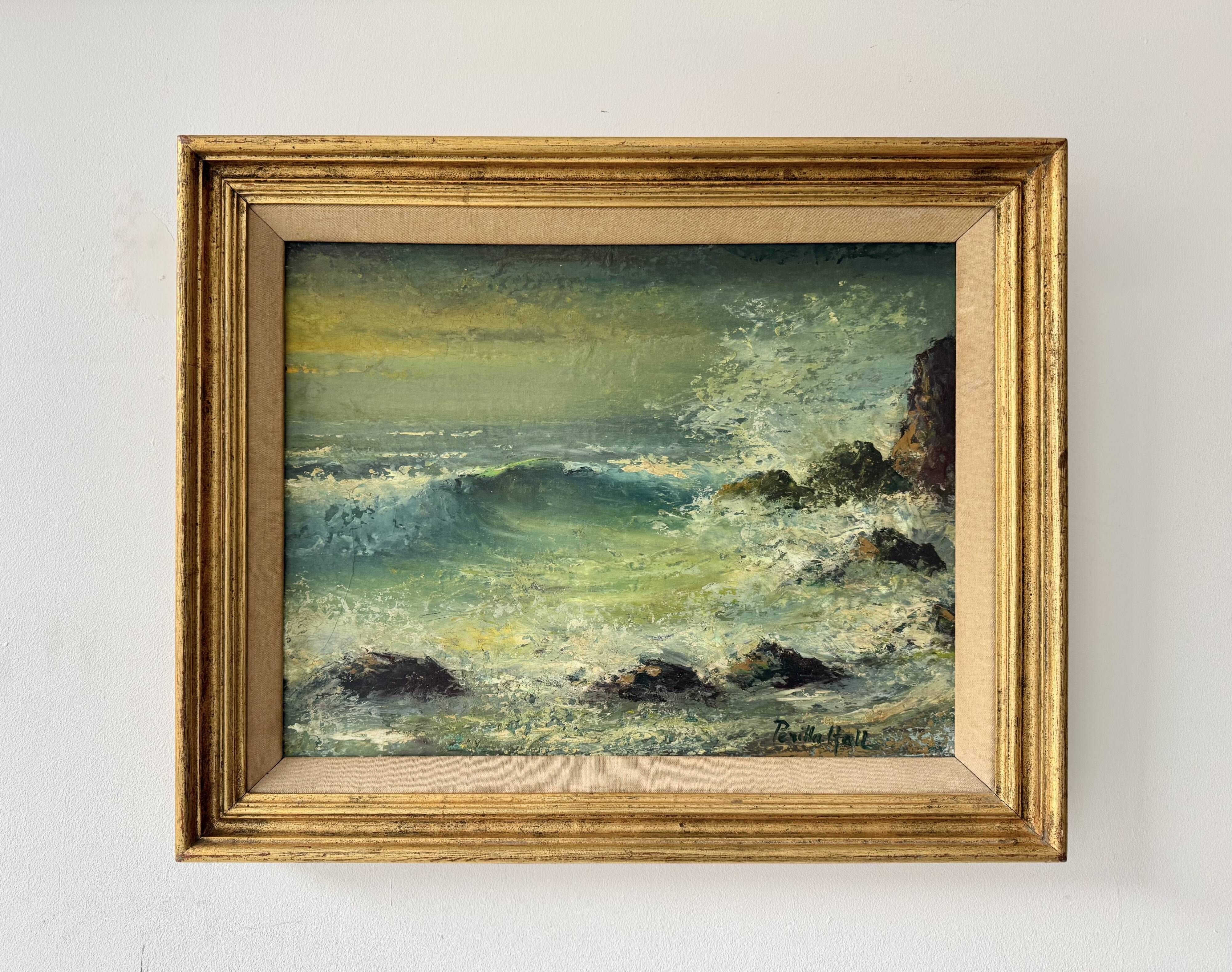 Vintage Seascape Oil Painting of Cornwall with Gold Frame