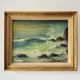 Vintage Seascape Oil Painting of Cornwall with Gold Frame