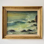 Vintage Seascape Oil Painting of Cornwall with Gold Frame