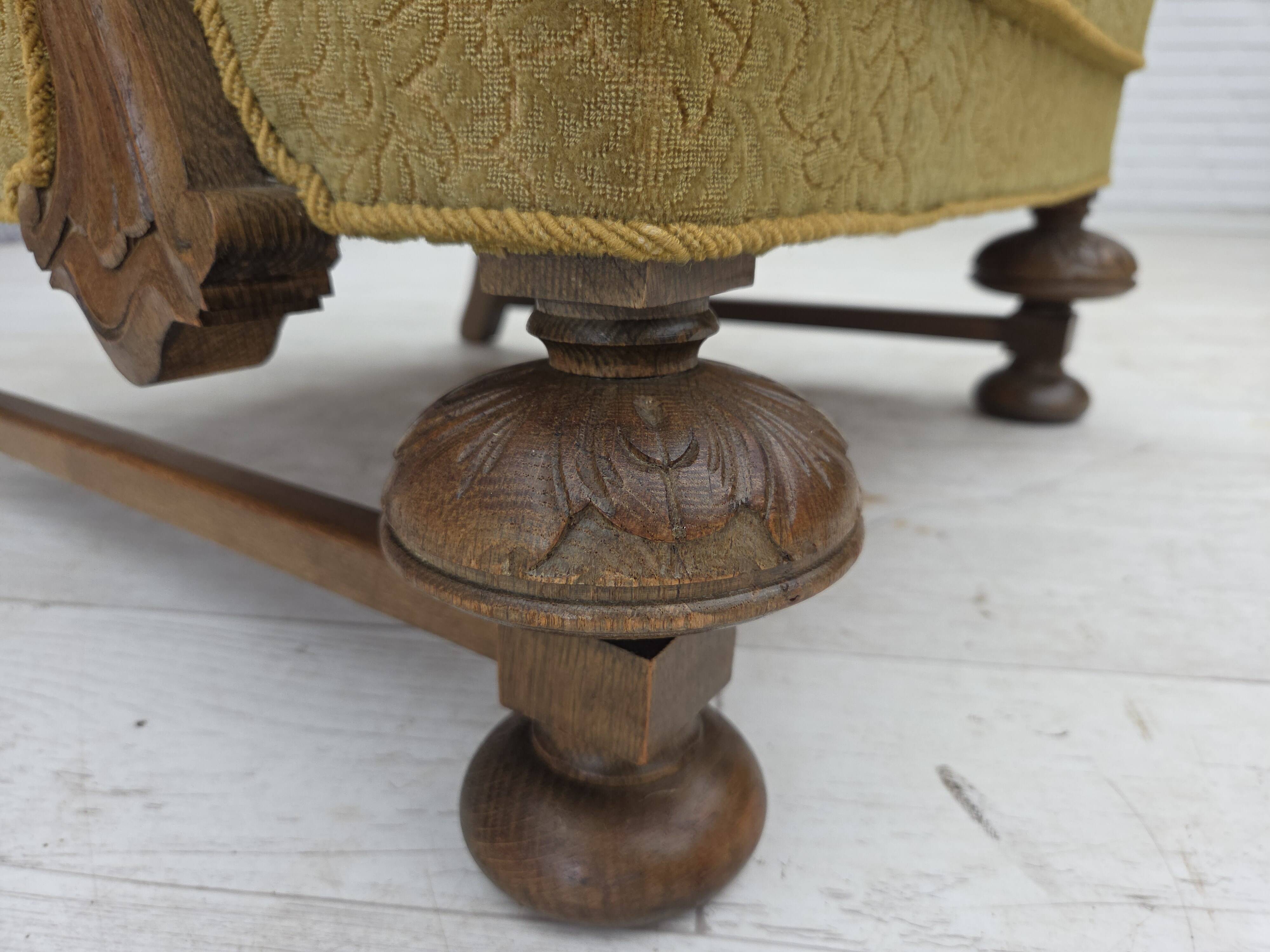 1960s, Danish armchair, furniture cotton/wool fabric, solid oak wood.