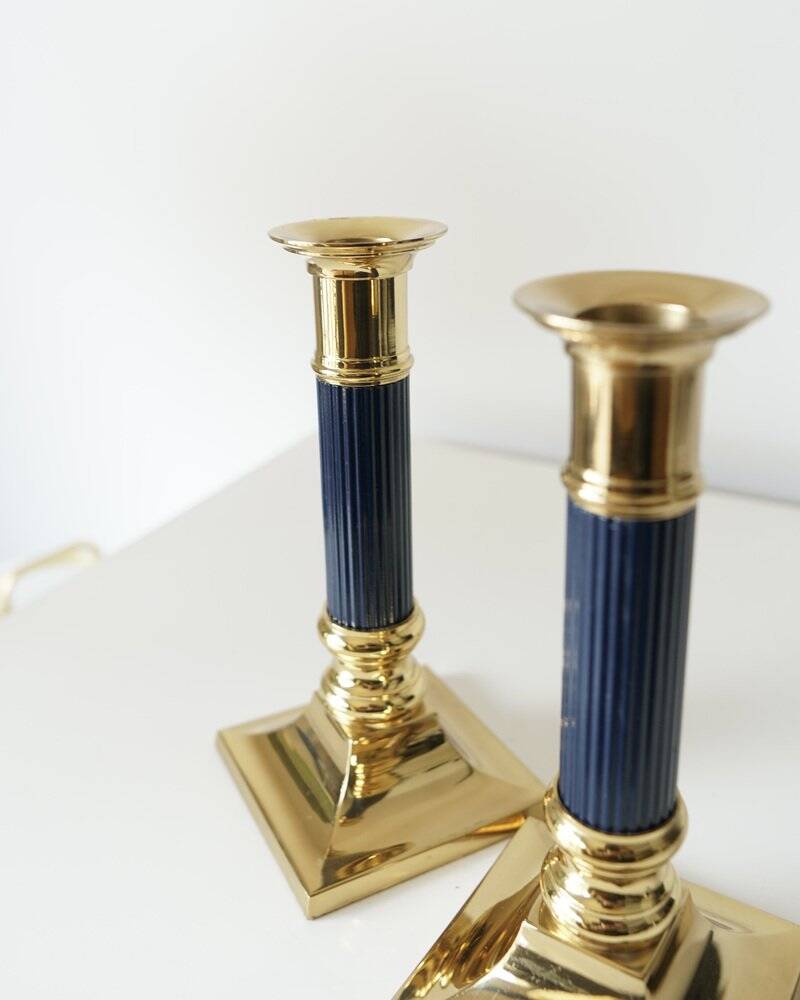 Vintage gilt brass candlesticks, 1970s, set of 2