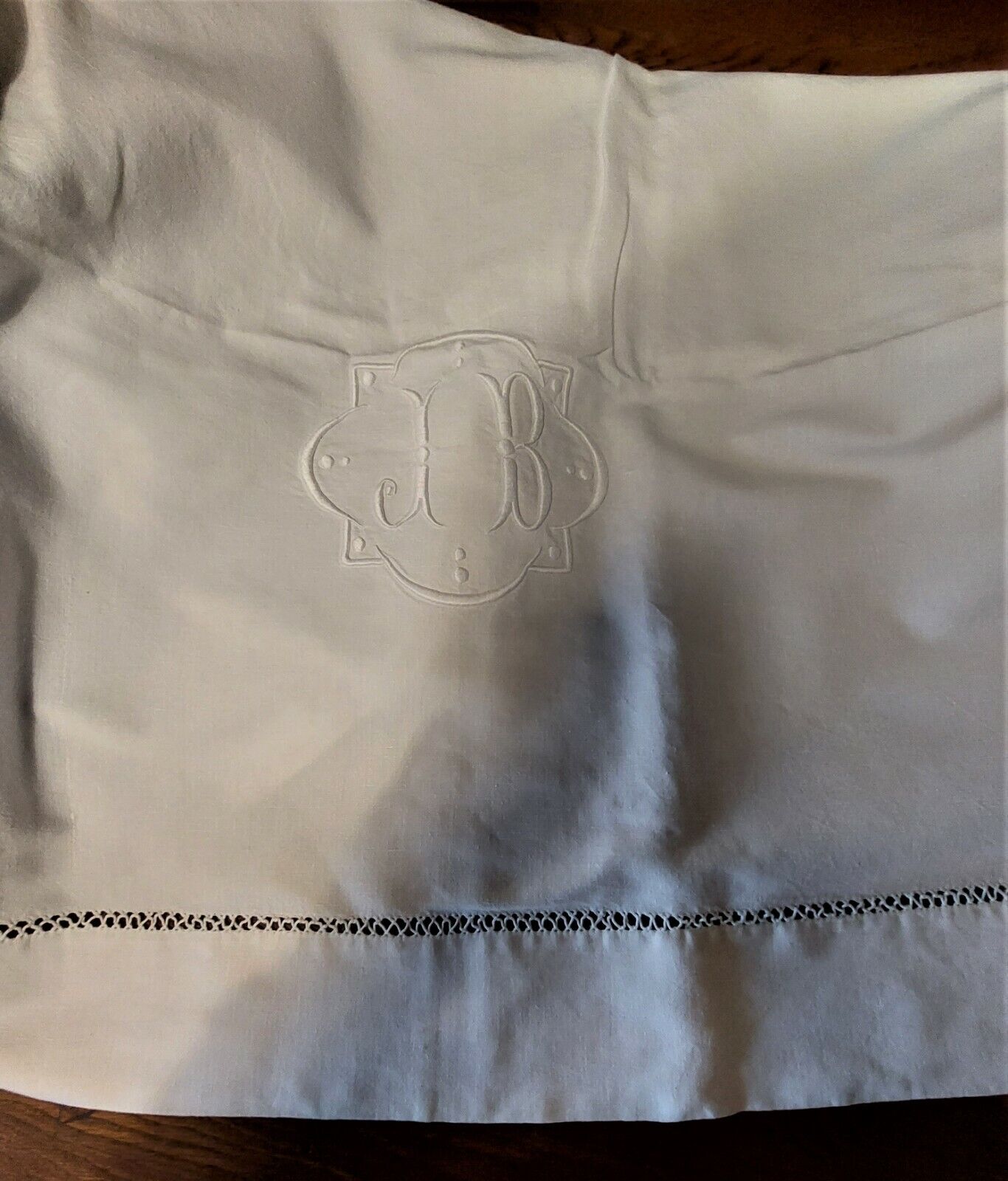 Old sheet mestizo linen cotton monogram JB 200 x 310 cm