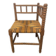 Vintage Art Deco Bobbin Wood and Straw Corner Chair, 1930s