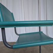 Vintage Mart Stam Style Armchair: Turquoise Leather, Black Chrome Cantileve