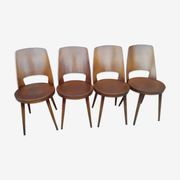 Suite de 4 chaises de bistrot Baumann modèle Mondor années 1960