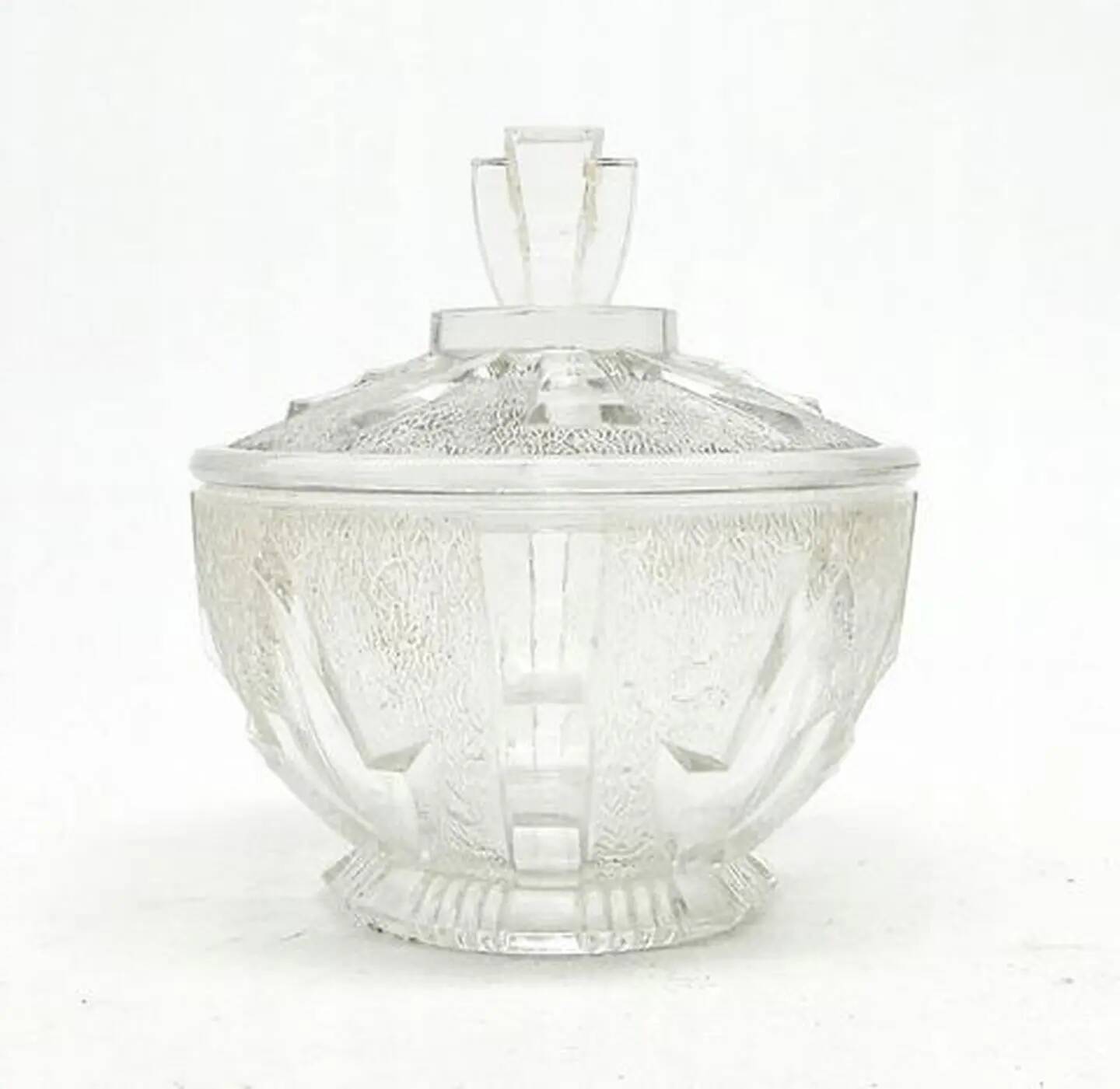 Art Deco sugar bowl, pressed glass, Germany, 1950s