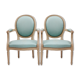 Paire de fauteuils médaillon couleur bleu turquoise de style Louis XVI