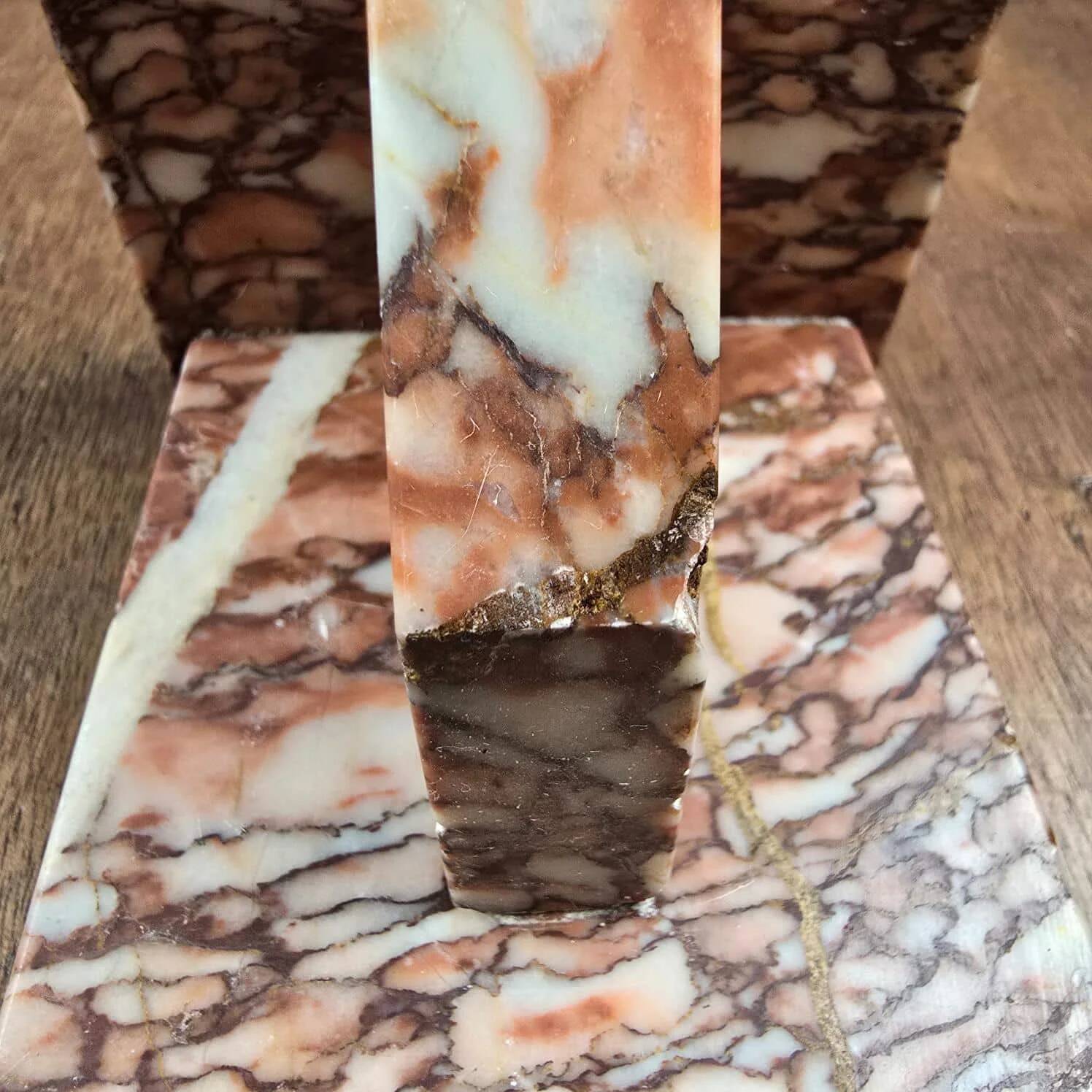 Antique pink marble bookends – Vintage Art Deco pair