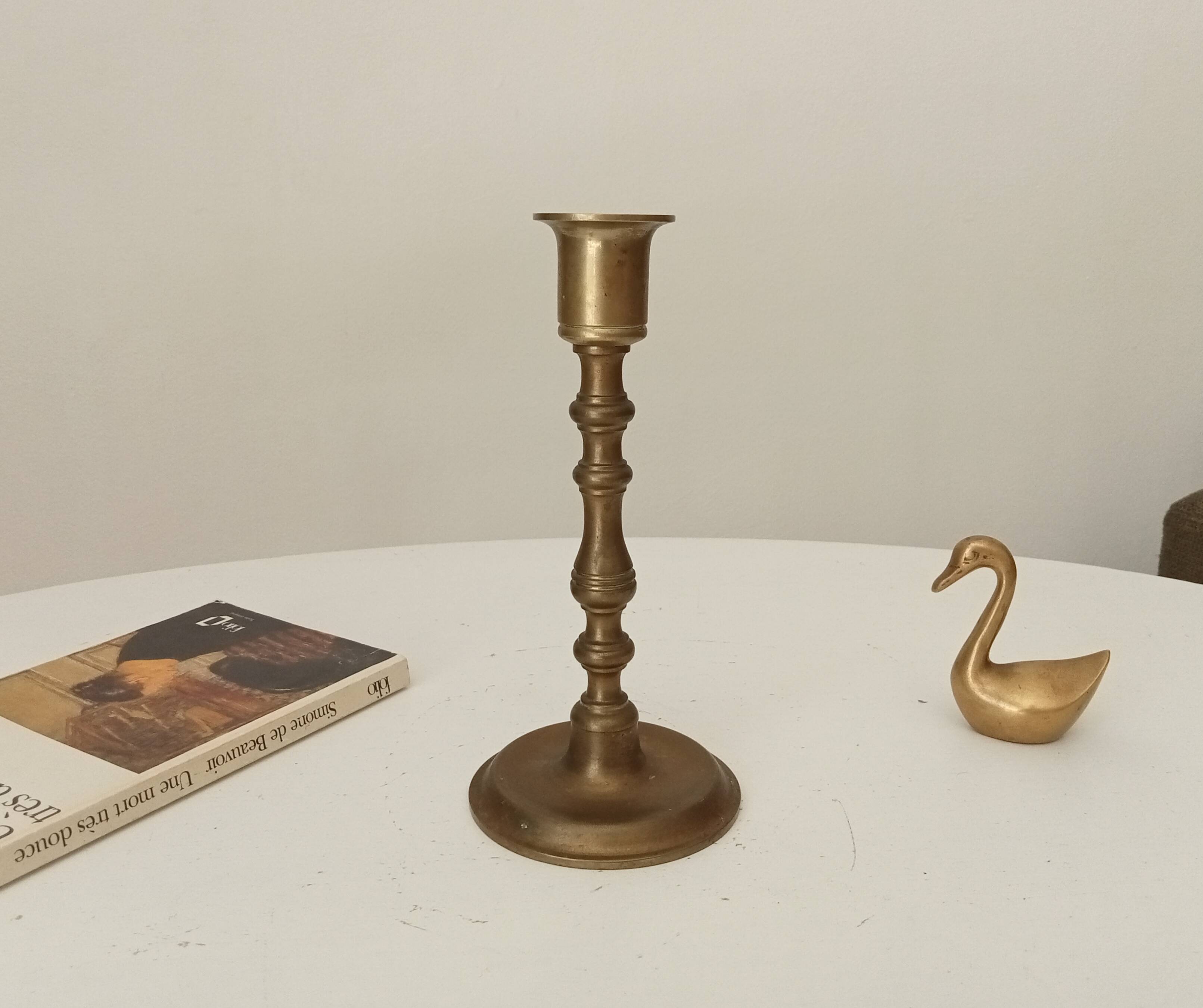 Antique candle holder in solid brass, gilded bis