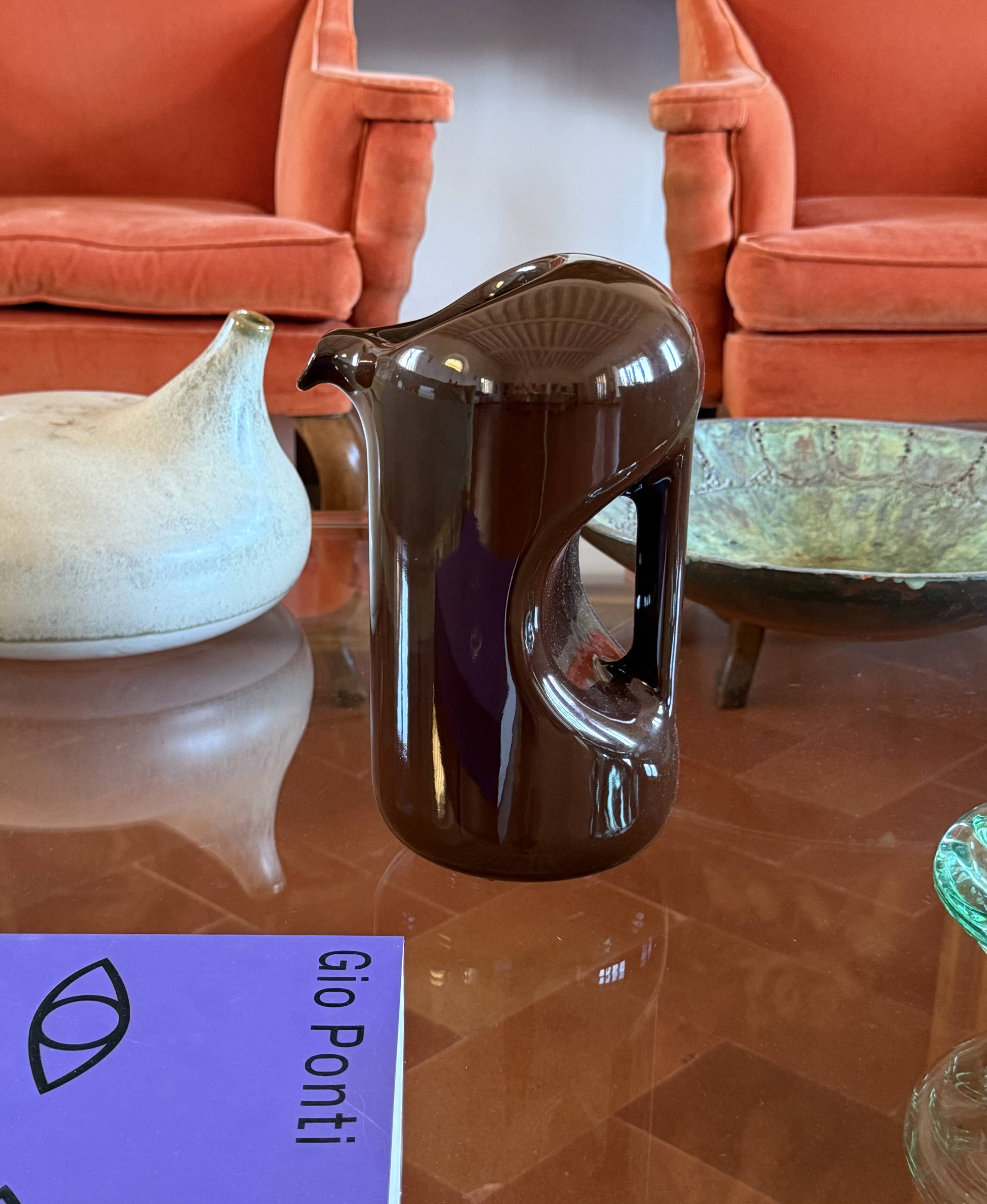 Mid-century modern brown ceramic vase / jug, Il Picchio Italy 1970s