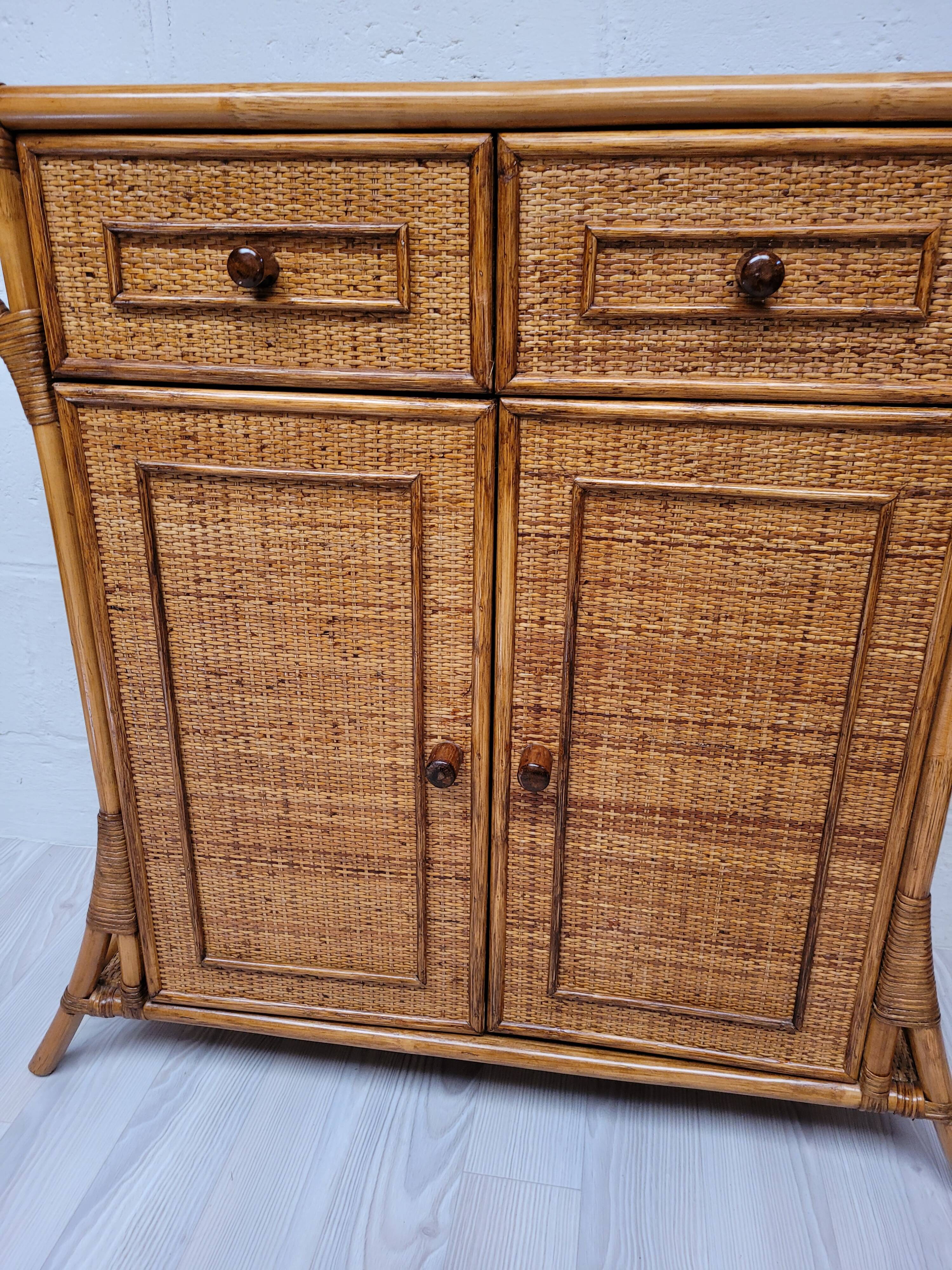 Bamboo and rattan chest of drawers from the 60s
